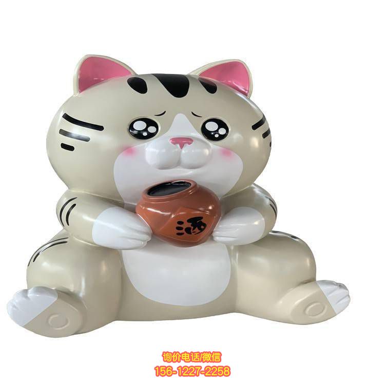 可愛貓咪雕塑，玻璃鋼卡通裝飾園林