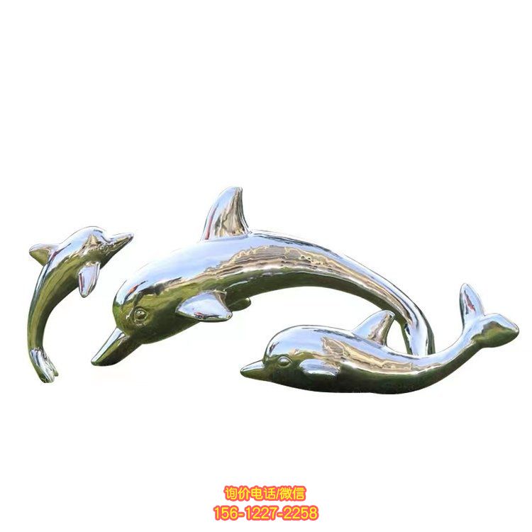 不銹鋼鏡面海豚雕塑，美化園林景觀