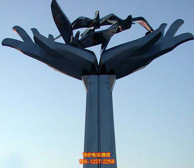 鴿子雕塑-不銹鋼白鋼創意手捧鴿子雕塑 鴿子雕塑-不銹鋼白鋼創意手捧鴿子雕塑