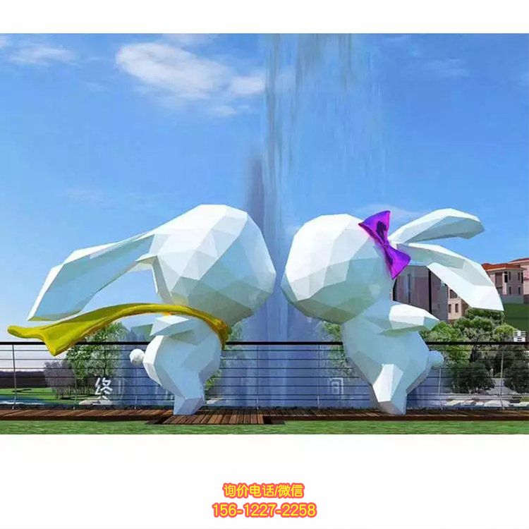 幾何戶(hù)外廣場(chǎng)親吻的兔子景觀擺件