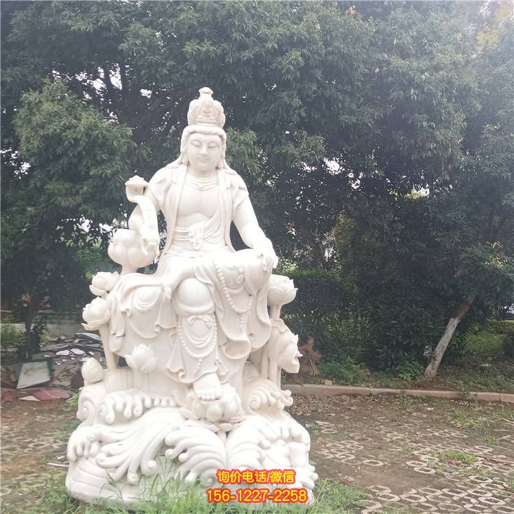 漢白玉優質天然石材雕刻觀音坐像景區寺院雕塑