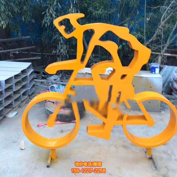體育公園擺放不銹鋼剪影鏤空騎自行車(chē)運(yùn)動(dòng)人物雕塑