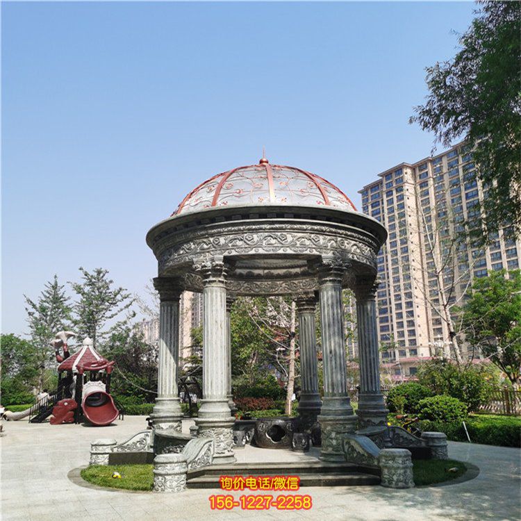 大理石歐式涼亭小區花園擺放羅馬柱半圓頂涼亭
