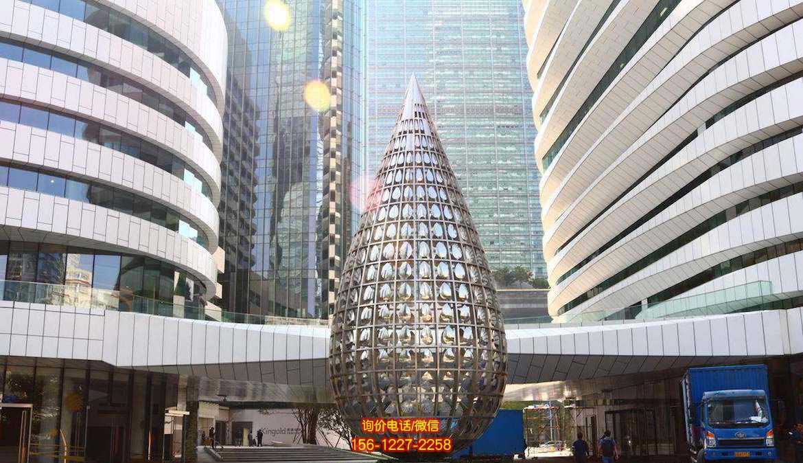 城市街道創意抽象不銹鋼鏤空水滴雕塑