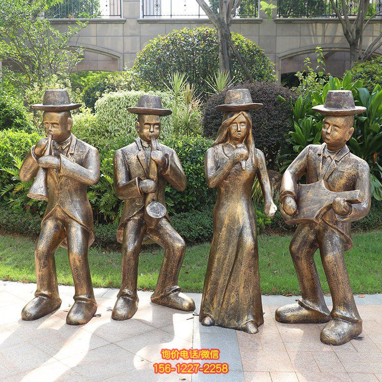 吹拉彈唱，玻璃鋼仿銅音樂主題人物雕塑