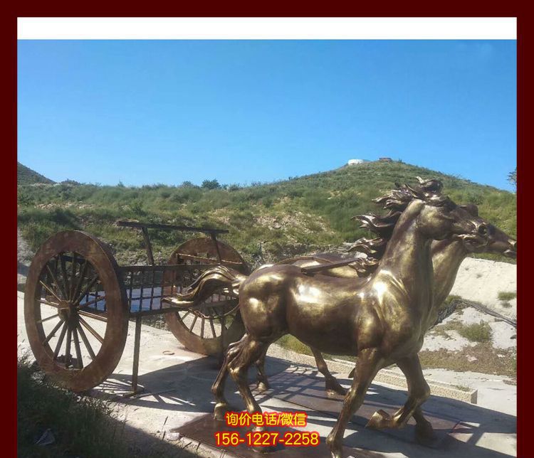 景區廣場擺放鑄造黃銅馬車雕塑