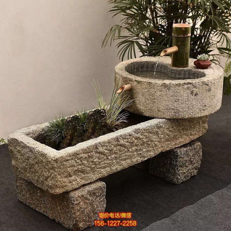 舊石槽老石缸青石石槽魚缸石頭花盆陽臺水景竹子流水圓形養荷花池 舊石槽老石缸青石石槽魚缸石頭花盆陽臺水景竹子流水圓形養荷花池