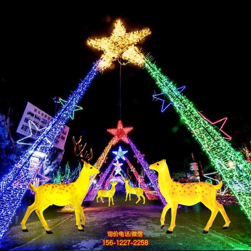 公園景區(qū)玻璃鋼彩繪照明發(fā)光梅花鹿雕塑