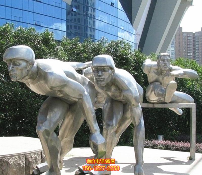 學校操場擺放拋光不銹鋼滑冰運動人物雕塑