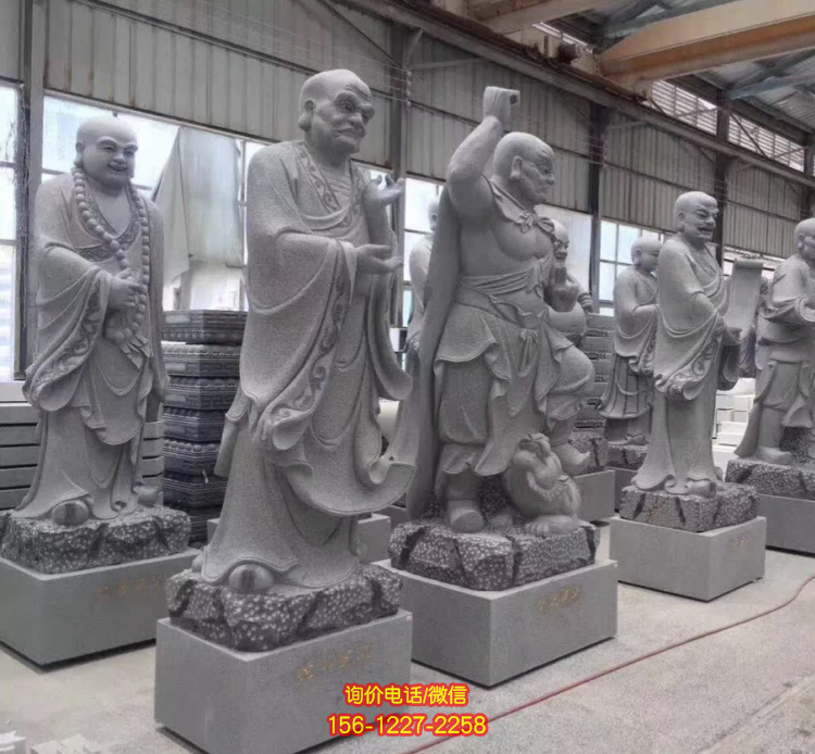 十八羅漢系列佛像，花崗巖18羅漢像
