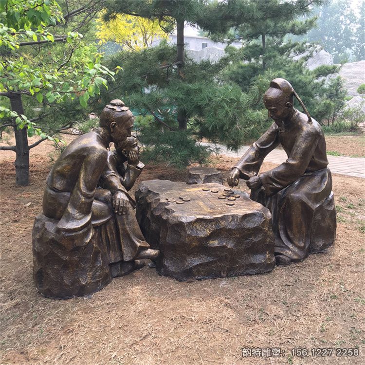 玻璃鋼古代人物下象棋雕塑，傳統下象棋雕塑廠家