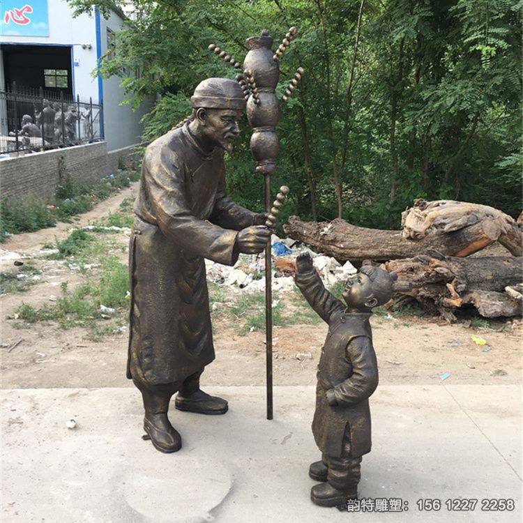 玻璃鋼賣冰糖葫蘆老人雕塑，傳統民俗人物雕塑加工廠