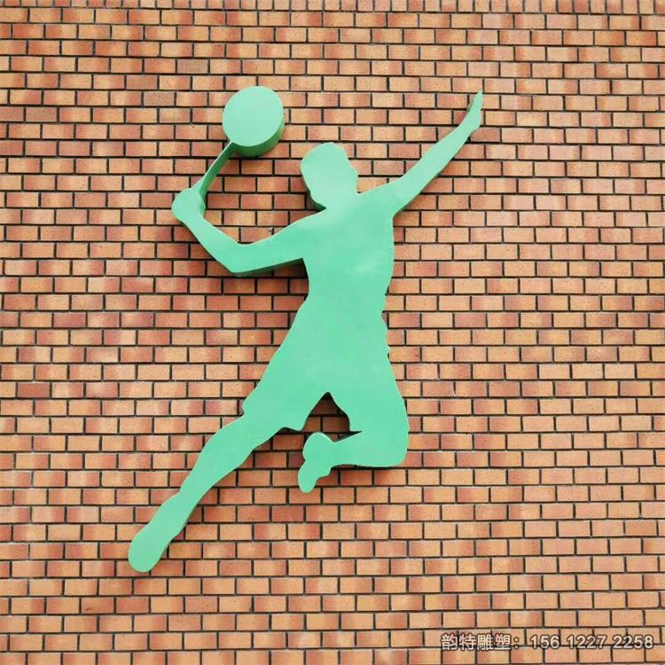 不銹鋼打羽毛球人物雕塑，剪影體育運動員雕塑