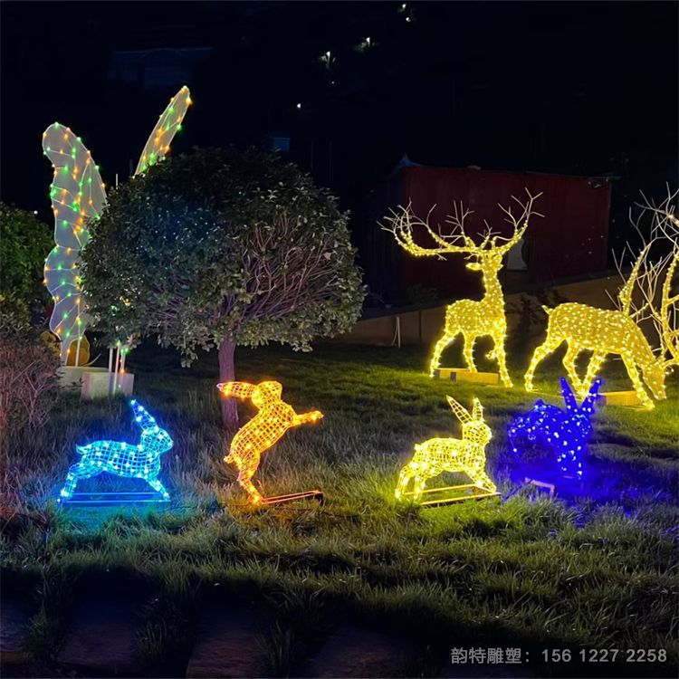 不銹鋼鏤空兔子雕塑定做，不銹鋼發光動物雕塑大全