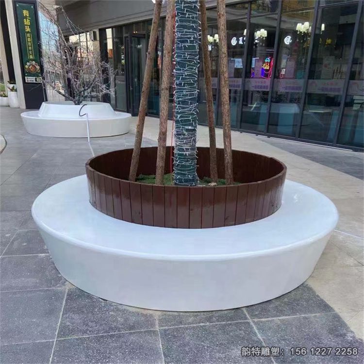 定做玻璃鋼坐凳式樹池，仿腐木異形樹池坐凳