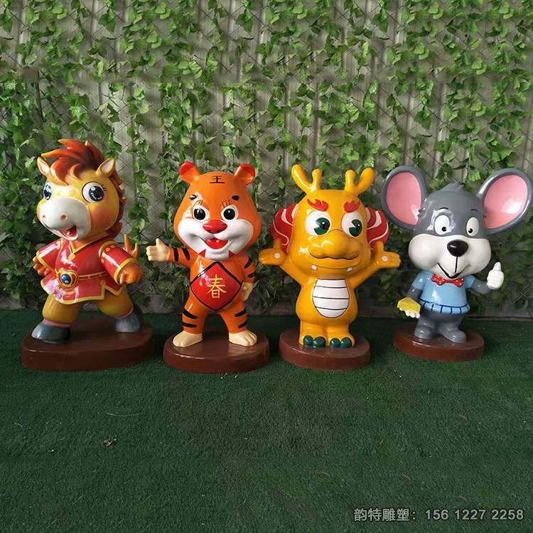 玻璃鋼十二生肖雕塑，卡通十二生肖雕塑