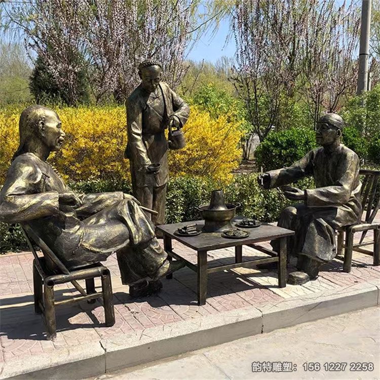 玻璃鋼吃火鍋人物雕塑，各種吃飯造型雕塑案例