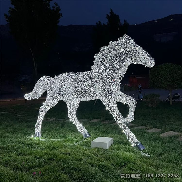 發(fā)光不銹鋼馬雕塑 鏤空動(dòng)物馬雕塑