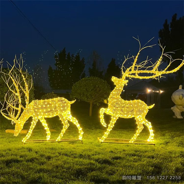 草地鏤空鹿雕塑 不銹鋼發(fā)光鹿雕塑實拍圖